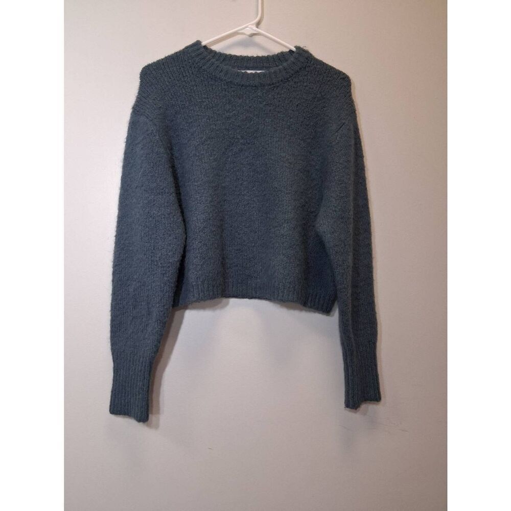 Zara womens large soft blue sweater boxy slouchy cropped wool alpaca blend